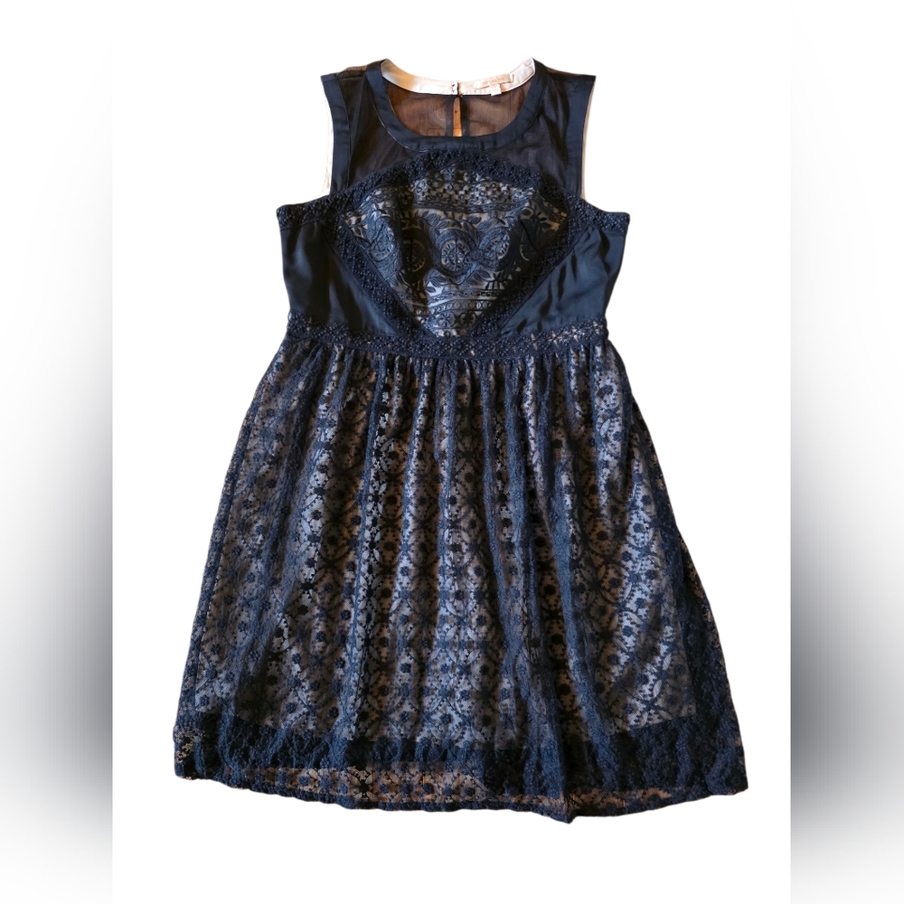 Skies Are Blue  Black Lacy Sleeveless Fit & Flare Mini Dress Size L